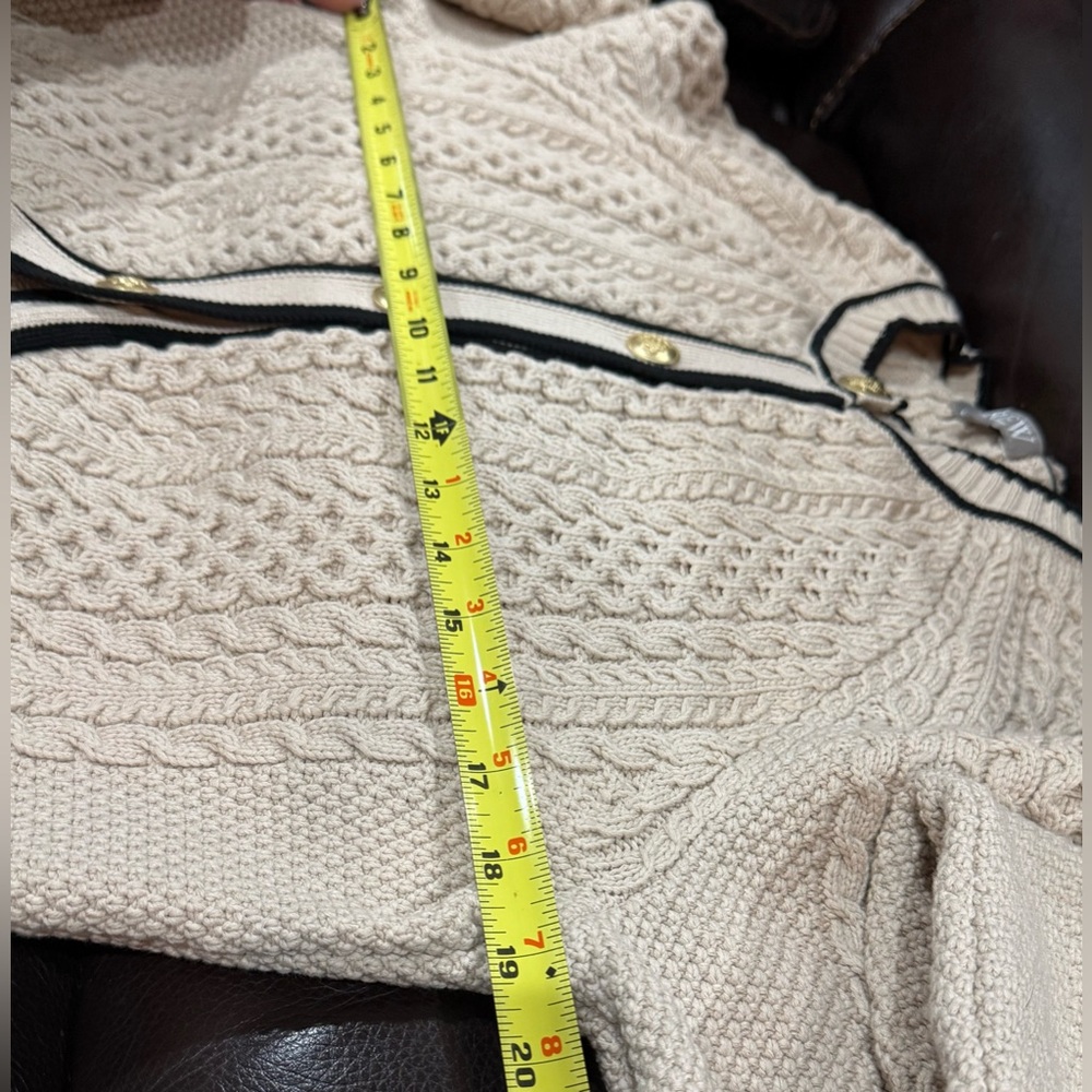 J. Crew Cropped Cable-knit Sweater - Classic Cardigan -Size Large tan black - Picture 14 of 15